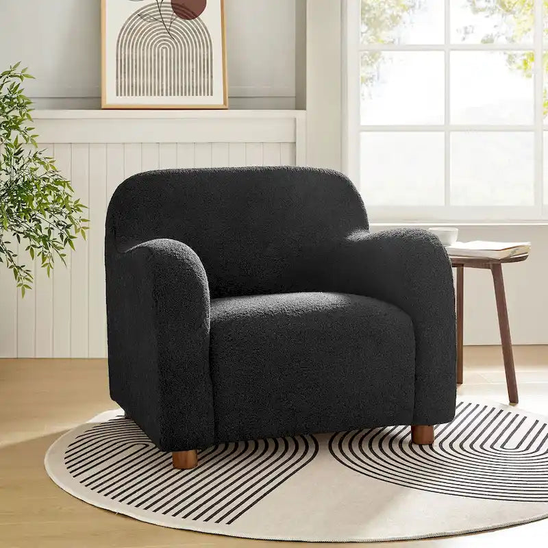 Bouclé Teddy-accentstoel van 35 inch met bekleding en poten van massief hout