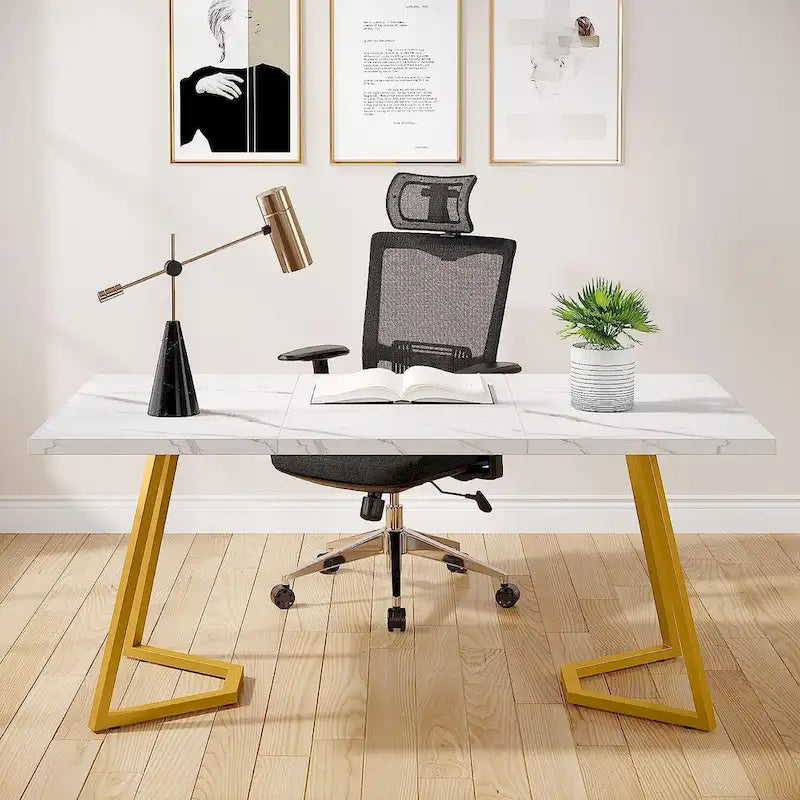 Computerbureau van 55 inch, kantoortafel met metalen poten voor thuiskantoor