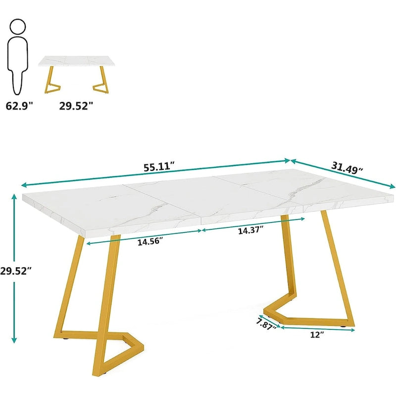 Computerbureau van 55 inch, kantoortafel met metalen poten voor thuiskantoor