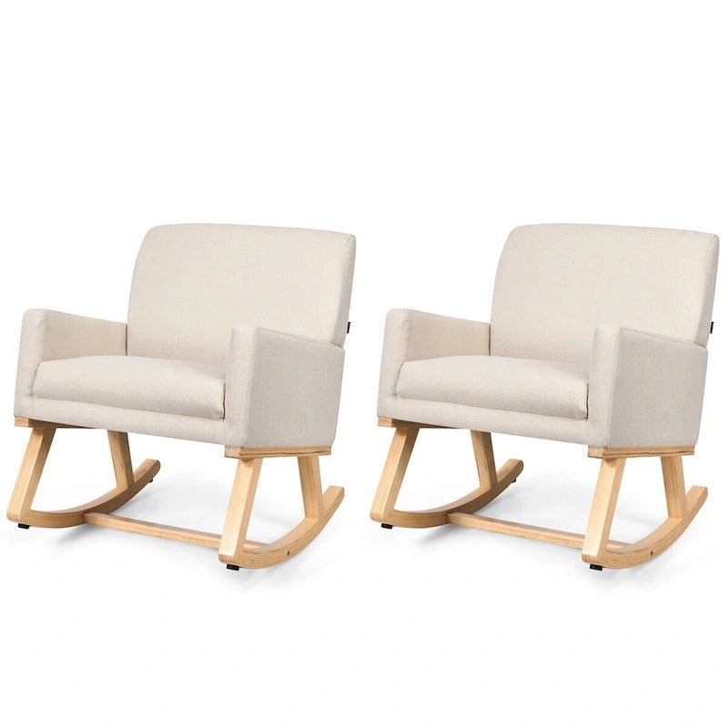 Gymax Set of 2 Mid Century Fabric Lounge Chair Upholstered Accent