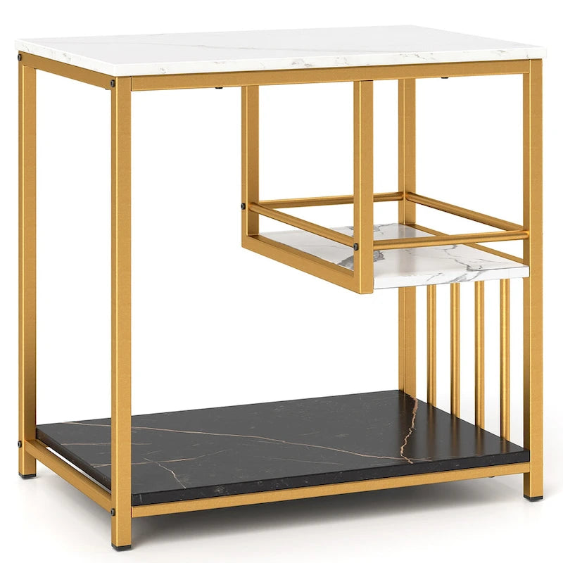 3-stufiger Beistelltisch in Marmoroptik mit goldenem Gestell