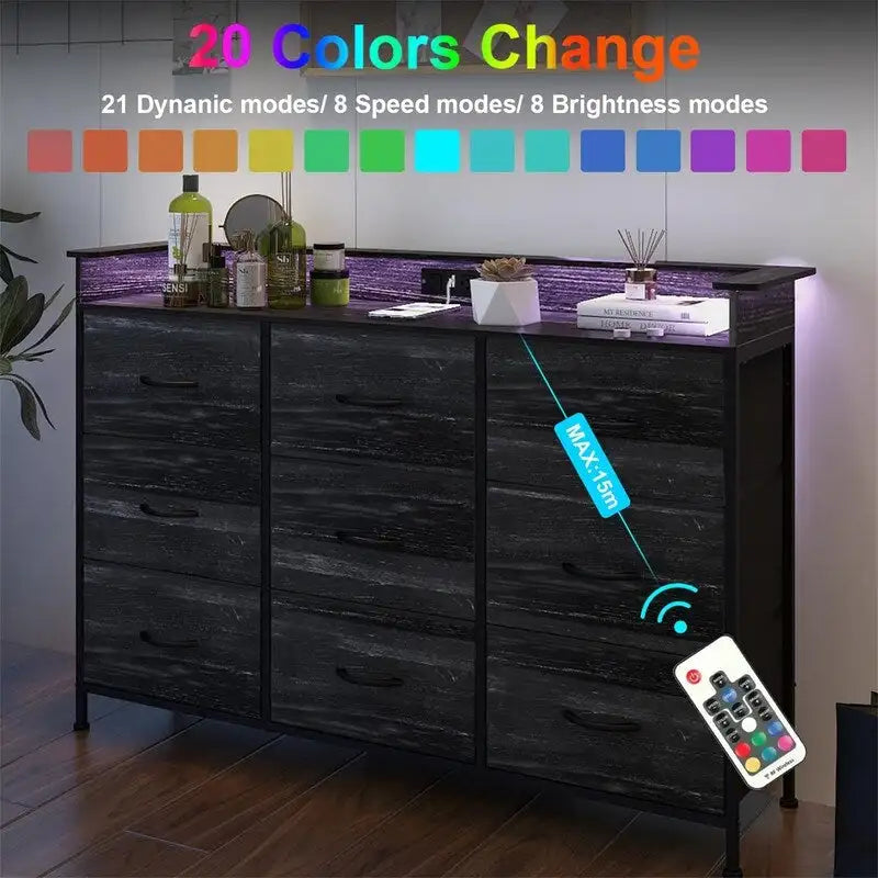 Commode blanche pour chambre avec bande lumineuse LED, meuble de rangement à tiroirs multiples pour chambre