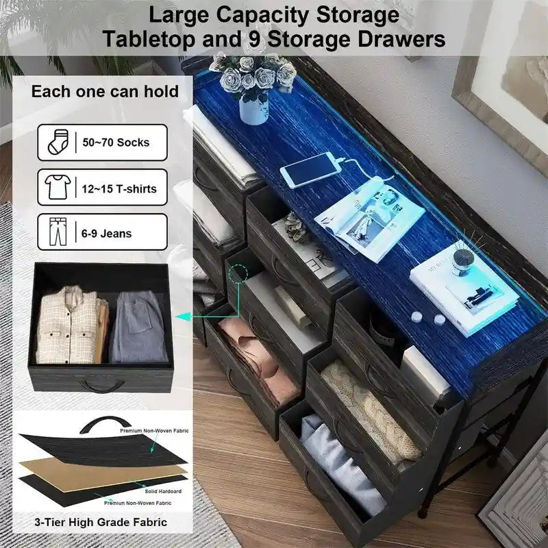 Commode blanche pour chambre avec bande lumineuse LED, meuble de rangement à tiroirs multiples pour chambre