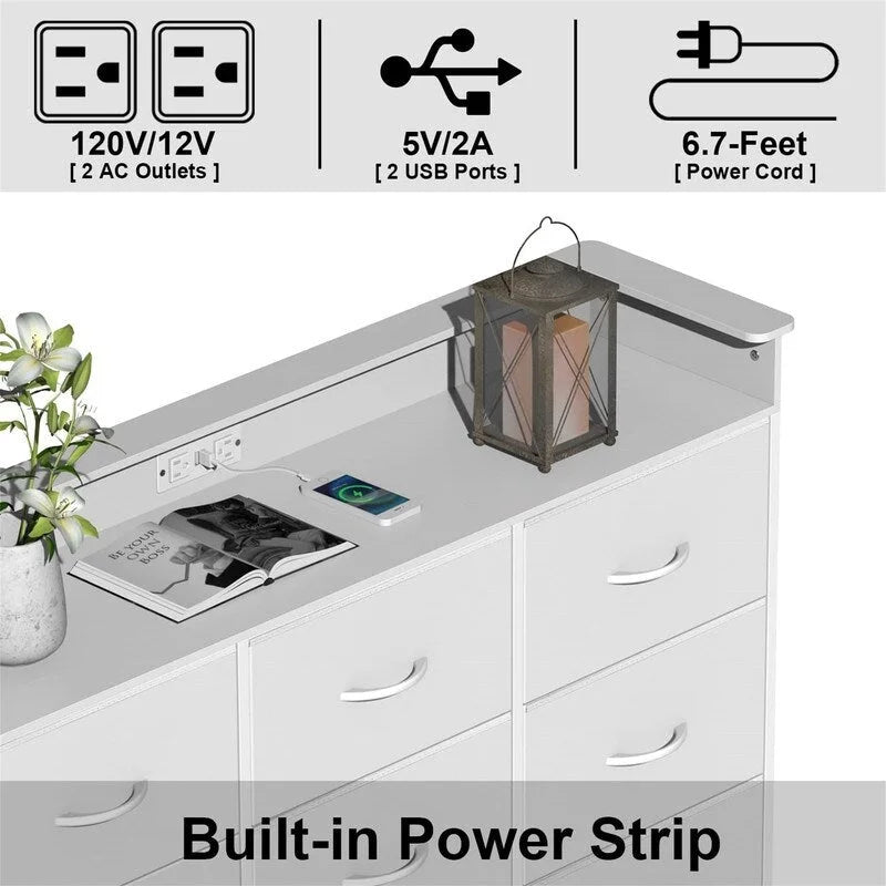 Commode blanche pour chambre avec bande lumineuse LED, meuble de rangement à tiroirs multiples pour chambre