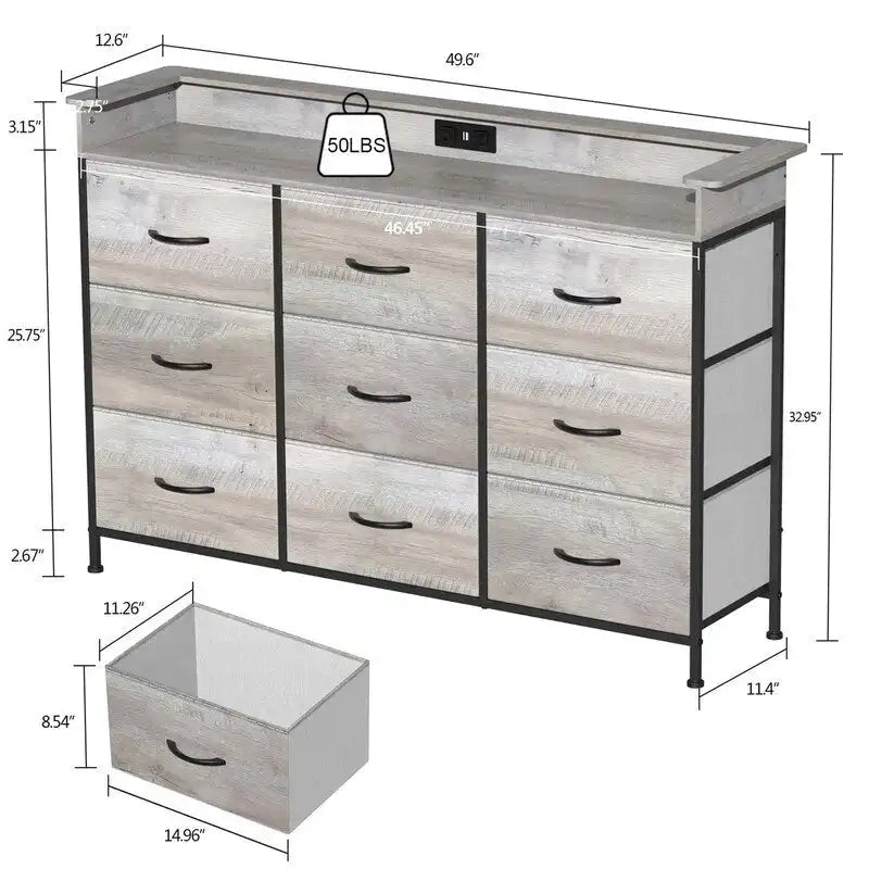 Commode blanche pour chambre avec bande lumineuse LED, meuble de rangement à tiroirs multiples pour chambre