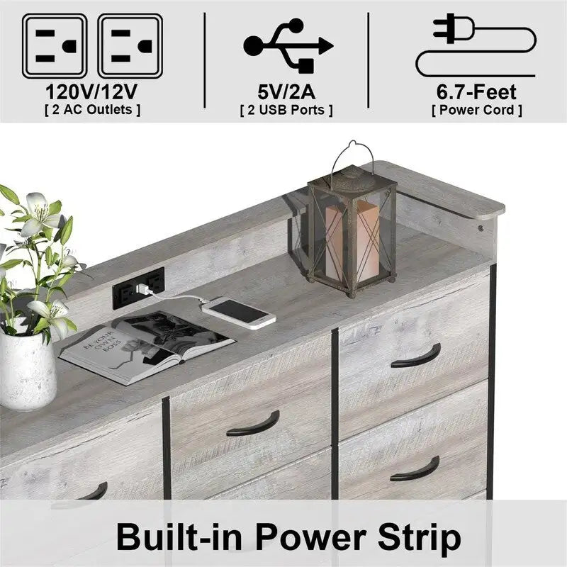 Commode blanche pour chambre avec bande lumineuse LED, meuble de rangement à tiroirs multiples pour chambre