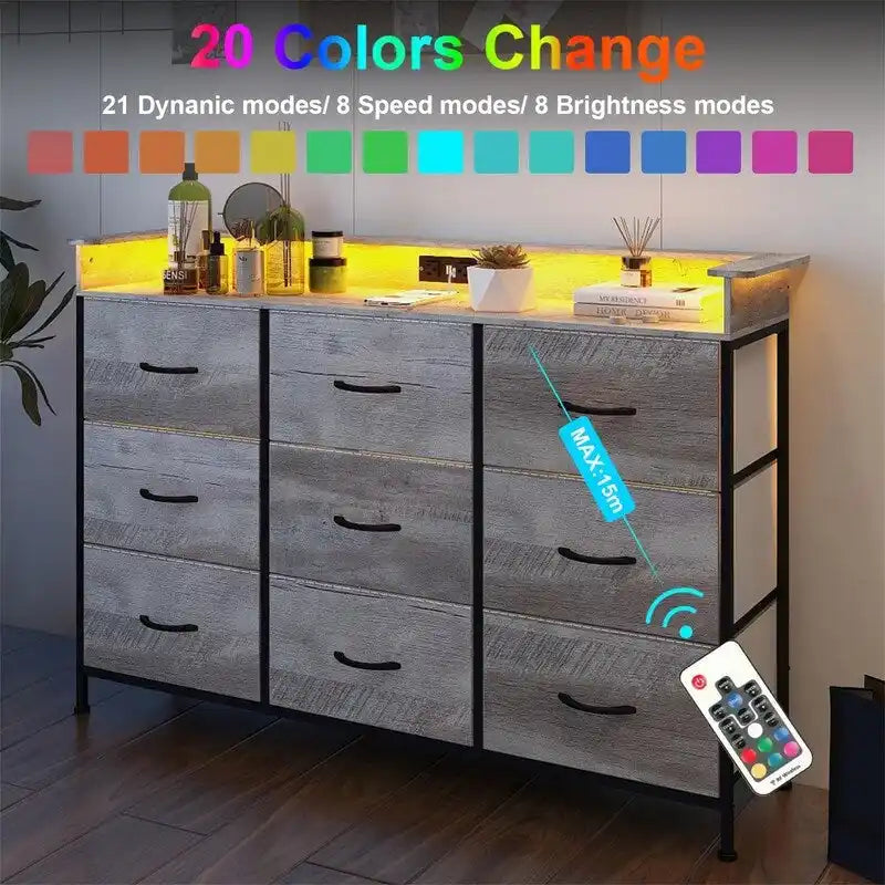 Commode blanche pour chambre avec bande lumineuse LED, meuble de rangement à tiroirs multiples pour chambre