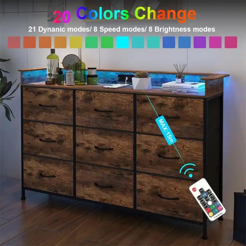 Commode blanche pour chambre avec bande lumineuse LED, meuble de rangement à tiroirs multiples pour chambre