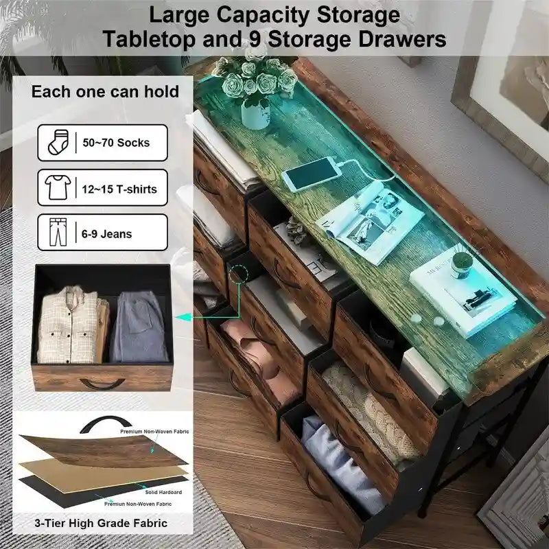 Commode blanche pour chambre avec bande lumineuse LED, meuble de rangement à tiroirs multiples pour chambre