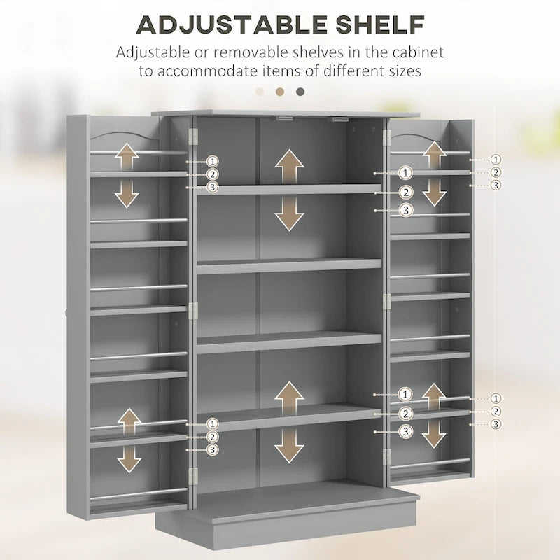 72.5 Kitchen Pantry Storage Cabinet, Freestanding Kitchen Cupboard with 4 Doors and Adjustable Shelves for Dining Room, MDF