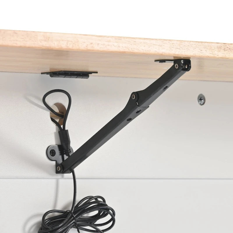 Houten keukeneiland van 44.03 inch met ledverlichting, klepdeuren en glazen schuifdeuren