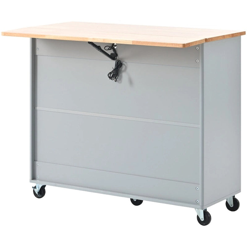 Houten keukeneiland van 44.03 inch met ledverlichting, klepdeuren en glazen schuifdeuren