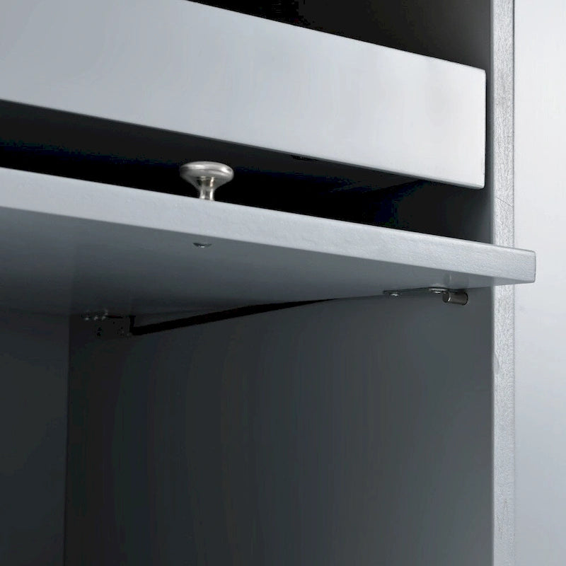 Houten keukeneiland van 44.03 inch met ledverlichting, klepdeuren en glazen schuifdeuren