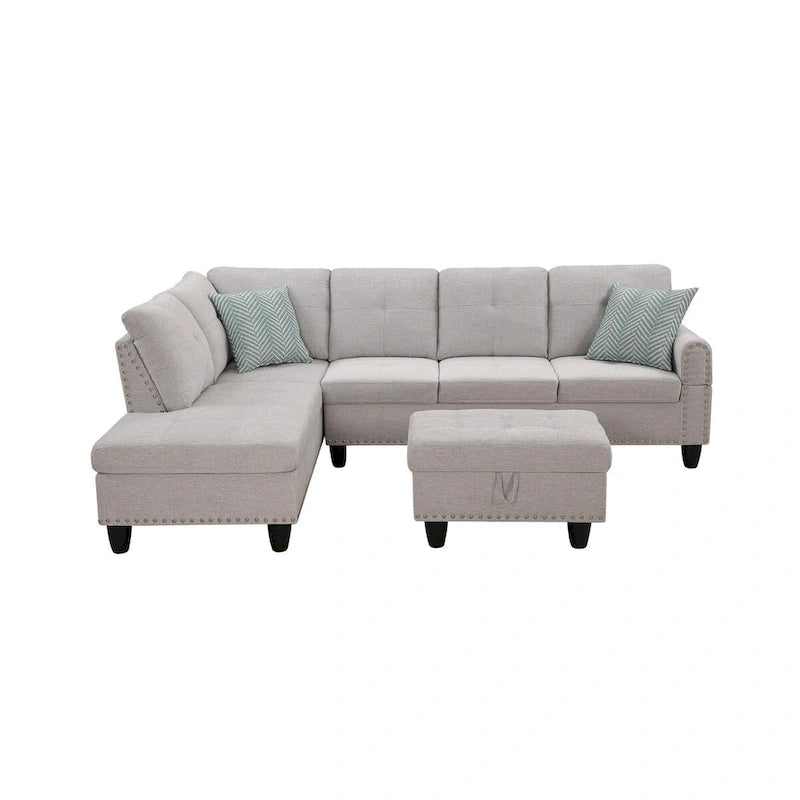 98 Zoll breites Sofa mit linksseitiger Ottomane und Chaiselongue