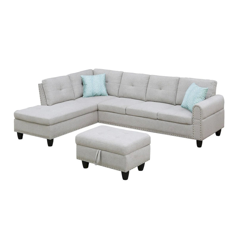 98 Zoll breites Sofa mit linksseitiger Ottomane und Chaiselongue