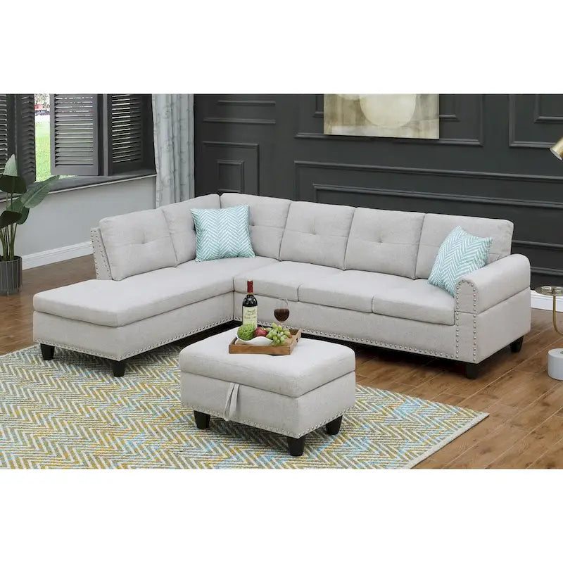 98 Zoll breites Sofa mit linksseitiger Ottomane und Chaiselongue