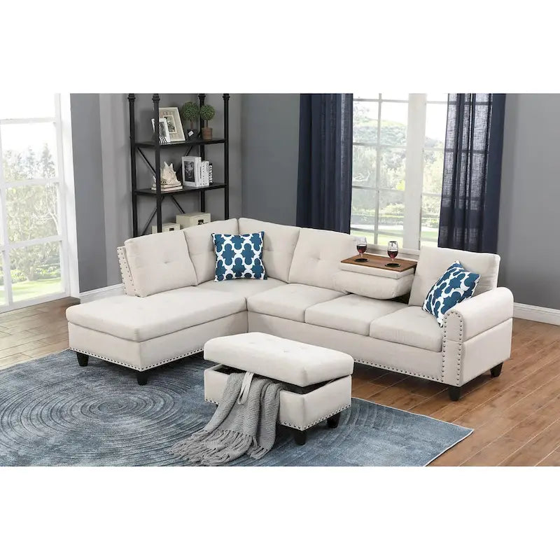 98 Zoll breites Sofa mit linksseitiger Ottomane und Chaiselongue
