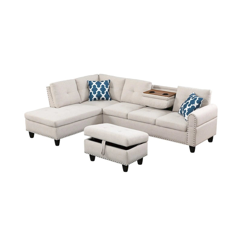 98 Zoll breites Sofa mit linksseitiger Ottomane und Chaiselongue