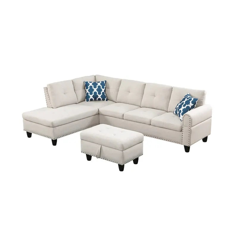 98 Zoll breites Sofa mit linksseitiger Ottomane und Chaiselongue
