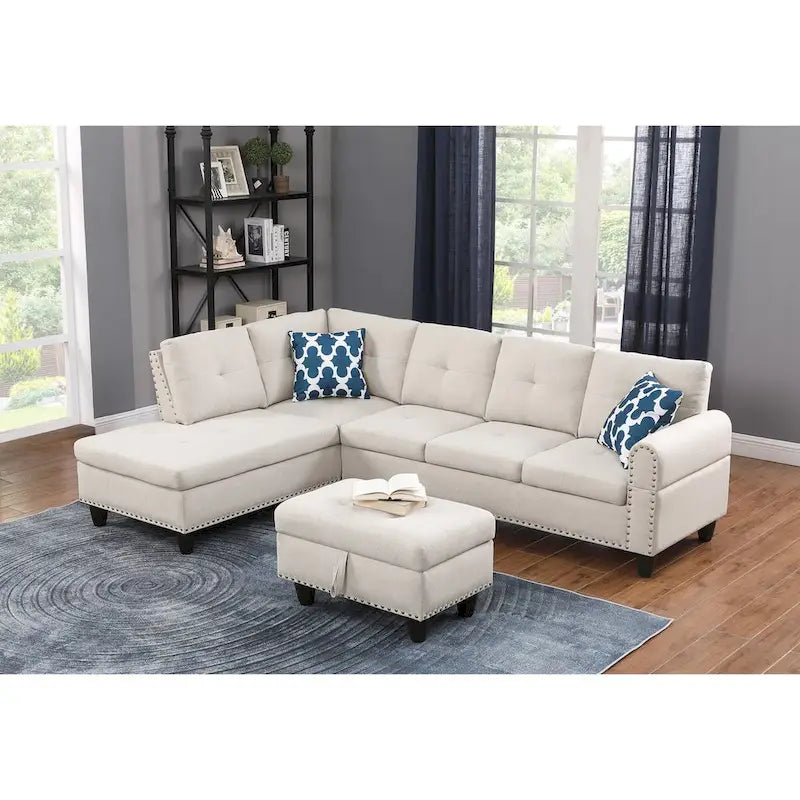 98 Zoll breites Sofa mit linksseitiger Ottomane und Chaiselongue