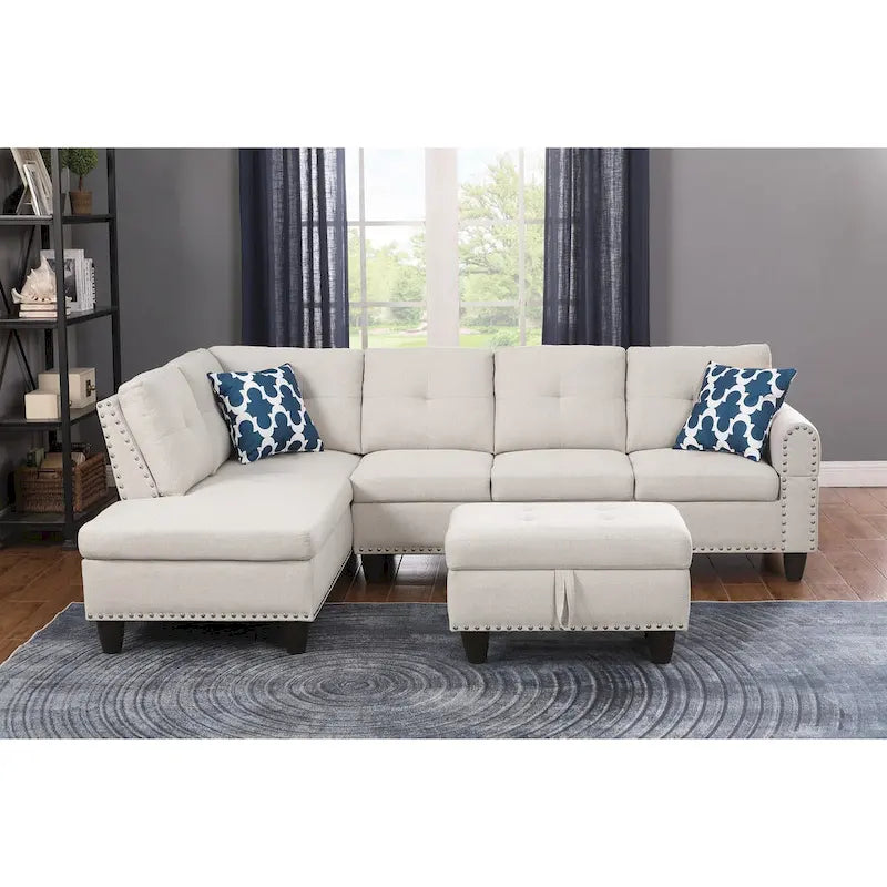 98 Zoll breites Sofa mit linksseitiger Ottomane und Chaiselongue