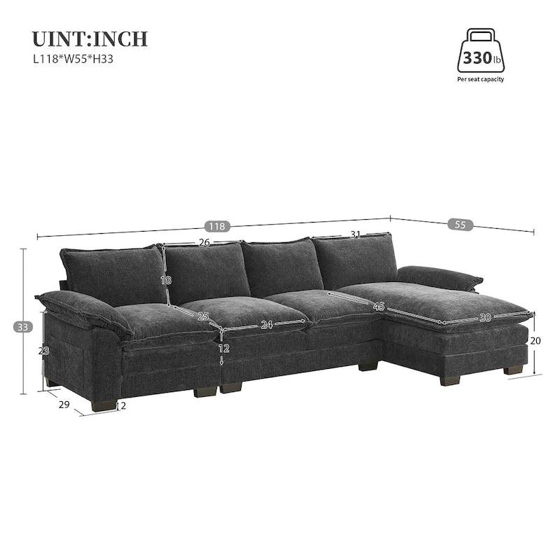 Modern L-shaped Cloud Sofa with Chaise Lounge