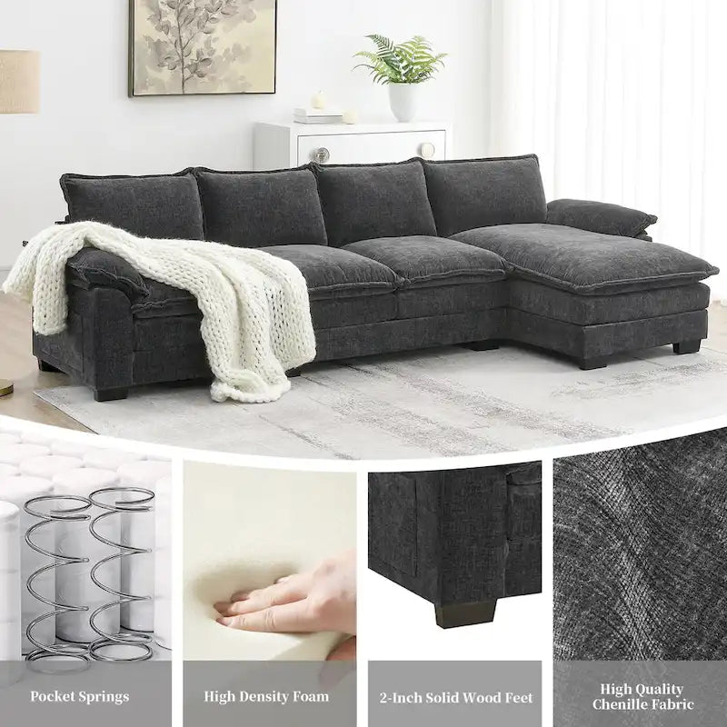 Modern L-shaped Cloud Sofa with Chaise Lounge