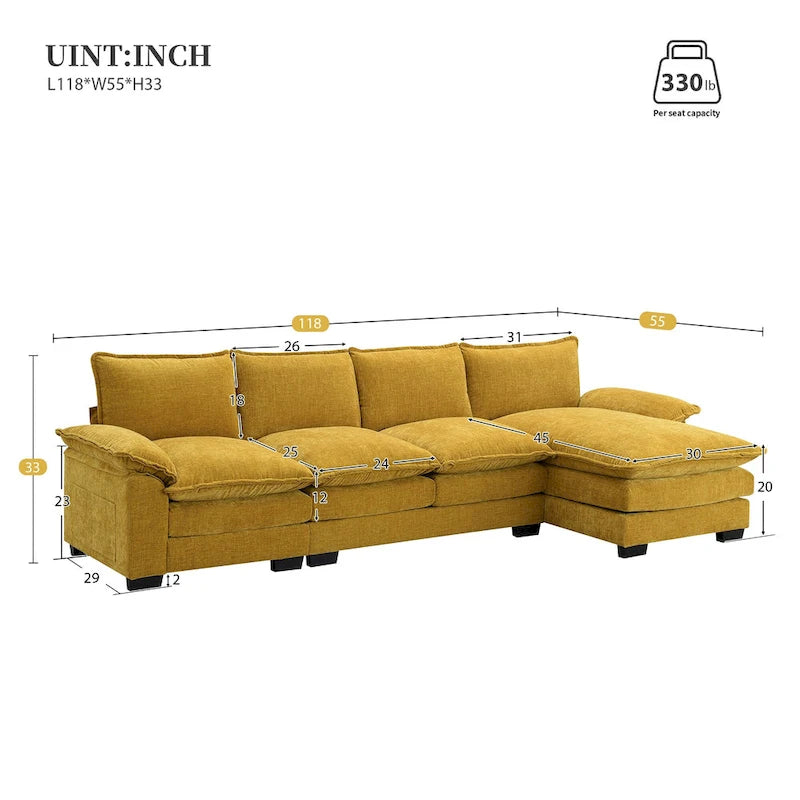 Modern L-shaped Cloud Sofa with Chaise Lounge