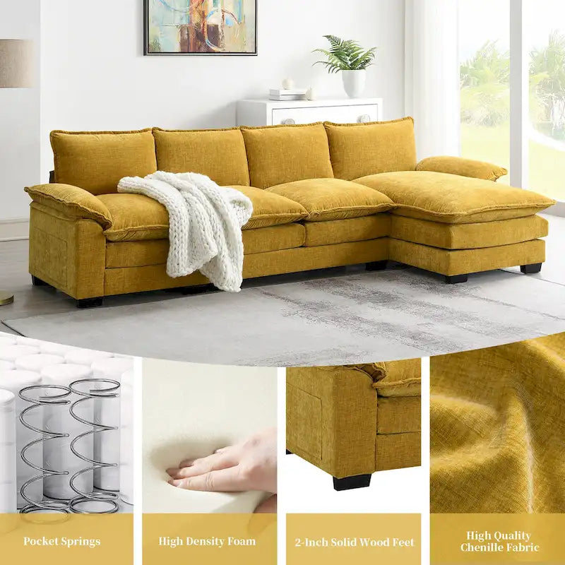 Modern L-shaped Cloud Sofa with Chaise Lounge