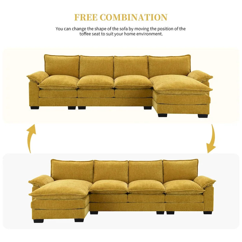 Modern L-shaped Cloud Sofa with Chaise Lounge