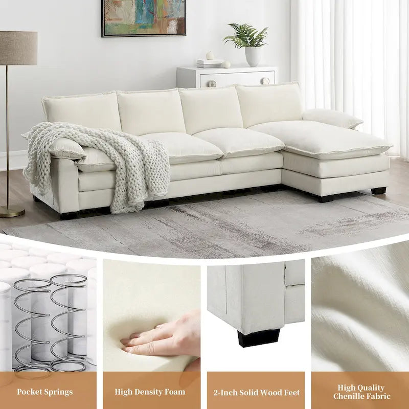 Modern L-shaped Cloud Sofa with Chaise Lounge