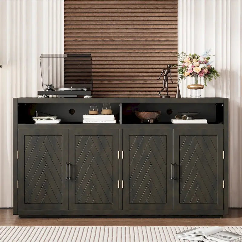 Klassisches Sideboard mit 4 Türen, offenem Stauraum und verstellbaren Einlegeböden - ideal für Küchen und Wohnzimmer