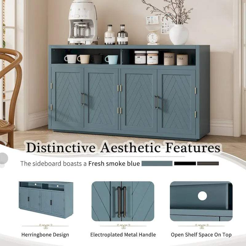 Klassisches Sideboard mit 4 Türen, offenem Stauraum und verstellbaren Einlegeböden - ideal für Küchen und Wohnzimmer