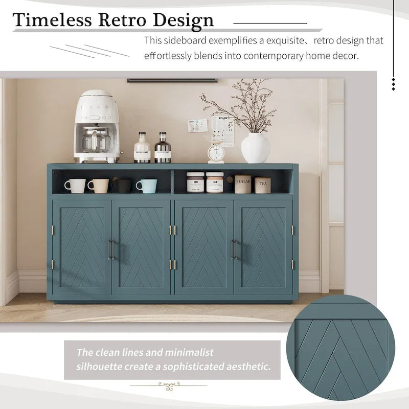 4-door Classic Sideboard with Open Storage and Adjustable Shelves Perfect for kitchens, living rooms