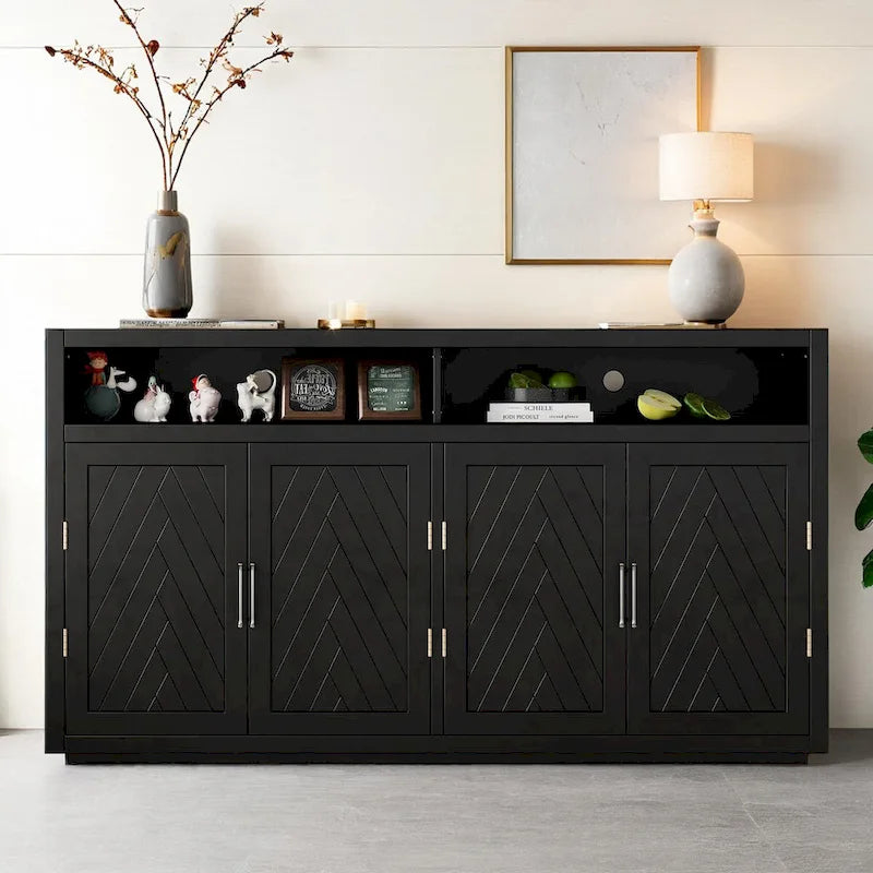 4-door Classic Sideboard with Open Storage and Adjustable Shelves Perfect for kitchens, living rooms
