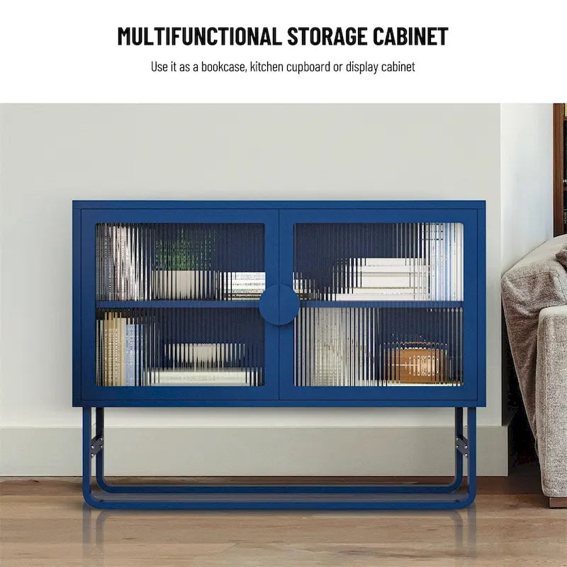 Stylish Tempered Glass Cabinet Credenza with 2 Fluted Glass Doors