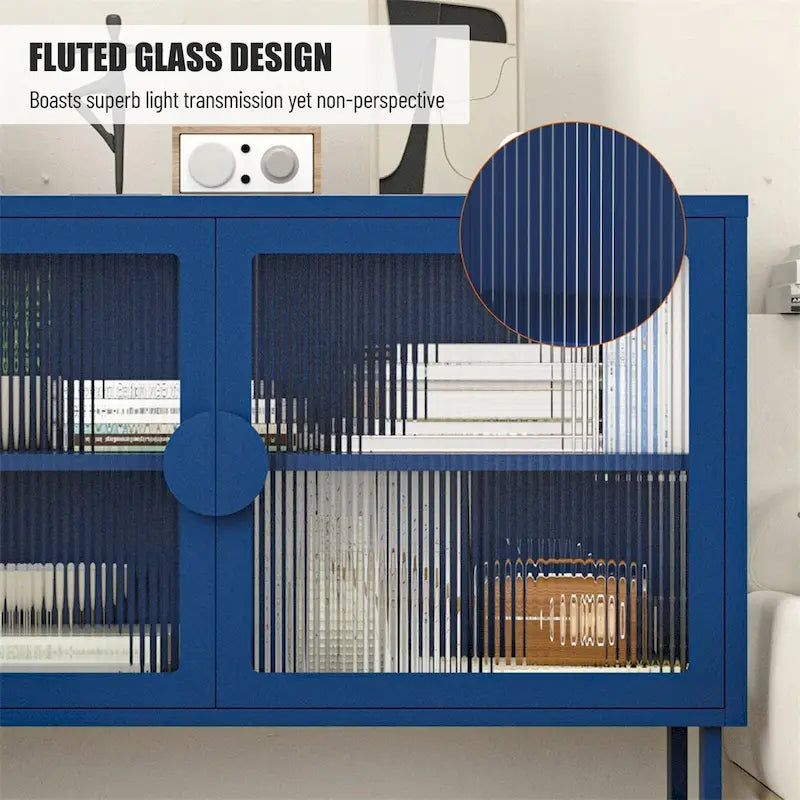Stylish Tempered Glass Cabinet Credenza with 2 Fluted Glass Doors
