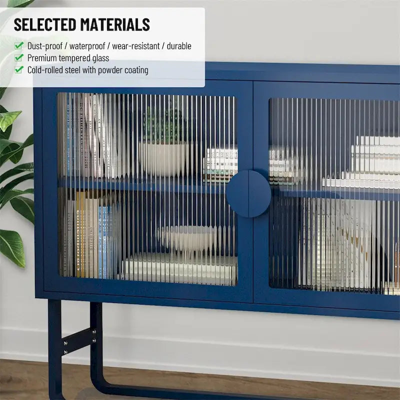 Stylish Tempered Glass Cabinet Credenza with 2 Fluted Glass Doors