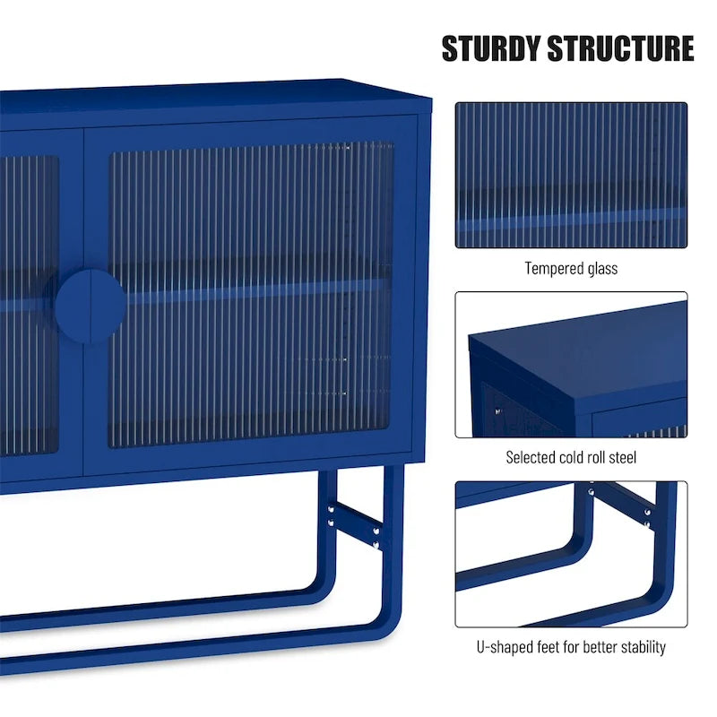 Stylish Tempered Glass Cabinet Credenza with 2 Fluted Glass Doors