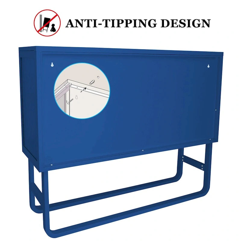 Stylish Tempered Glass Cabinet Credenza with 2 Fluted Glass Doors