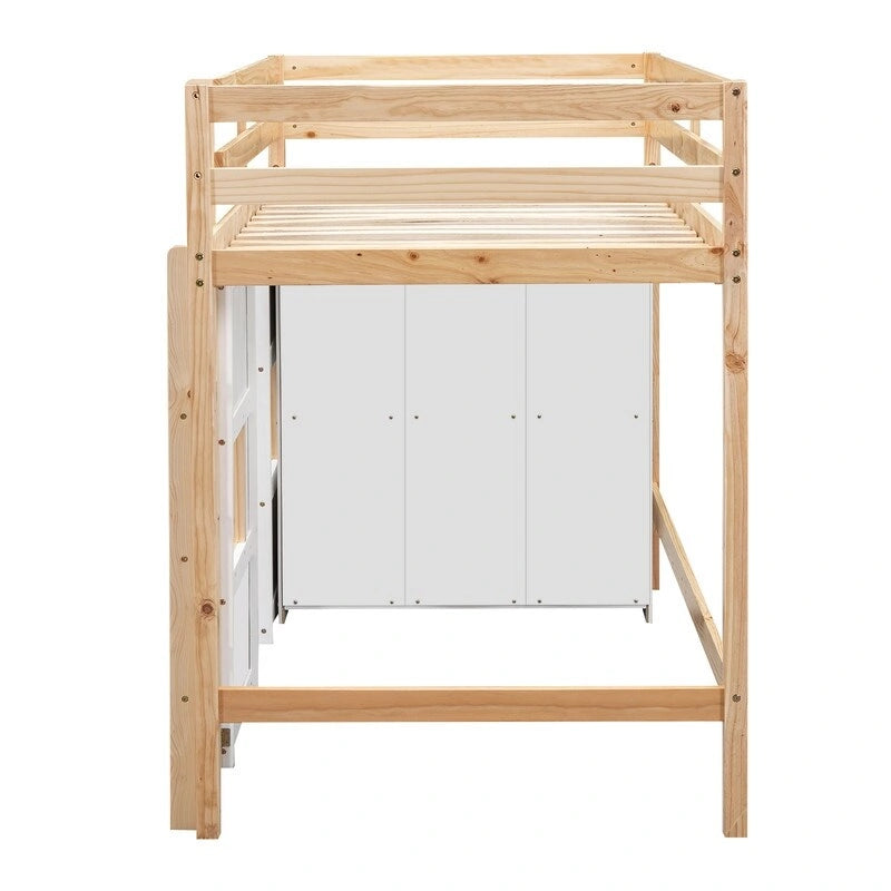 Letto a soppalco matrimoniale con armadio contenitore integrato e 2 finestre