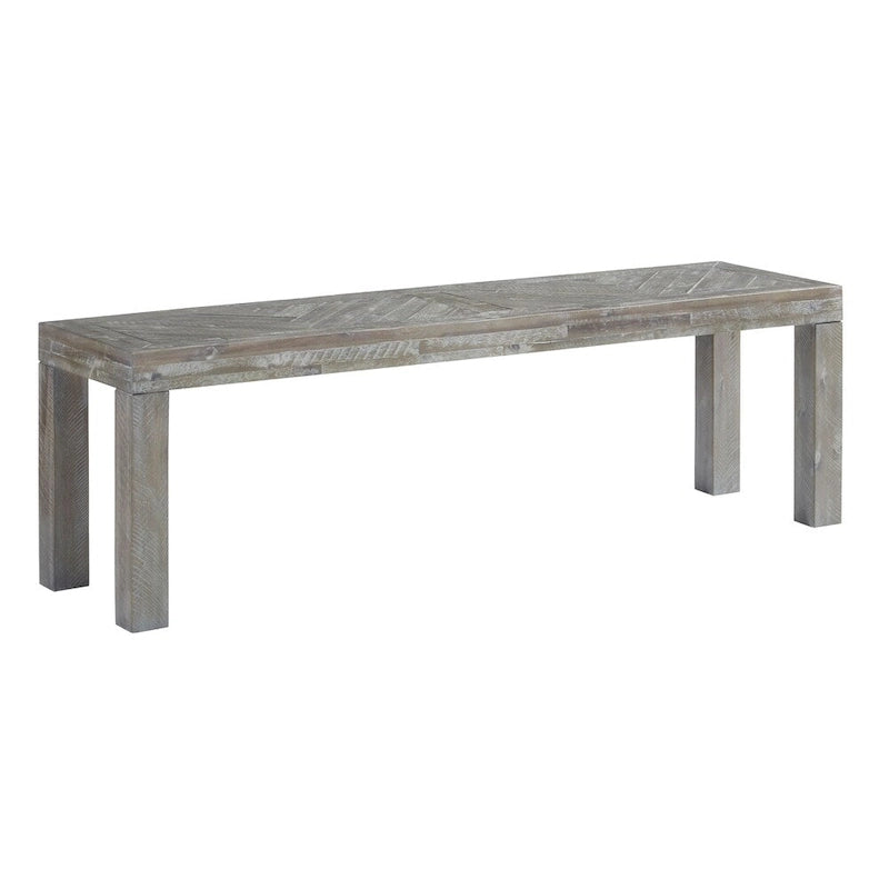 Banc en bois d’acacia avec motif à chevrons distinctif incrusté, marron