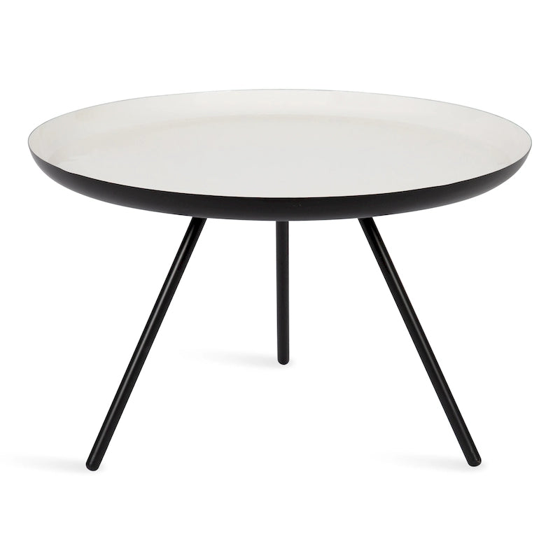 Round Metal Coffee Table, 25-Inch Diameter, Two-Tone Black & White