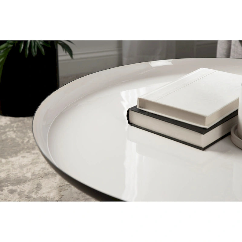 Round Metal Coffee Table, 25-Inch Diameter, Two-Tone Black & White