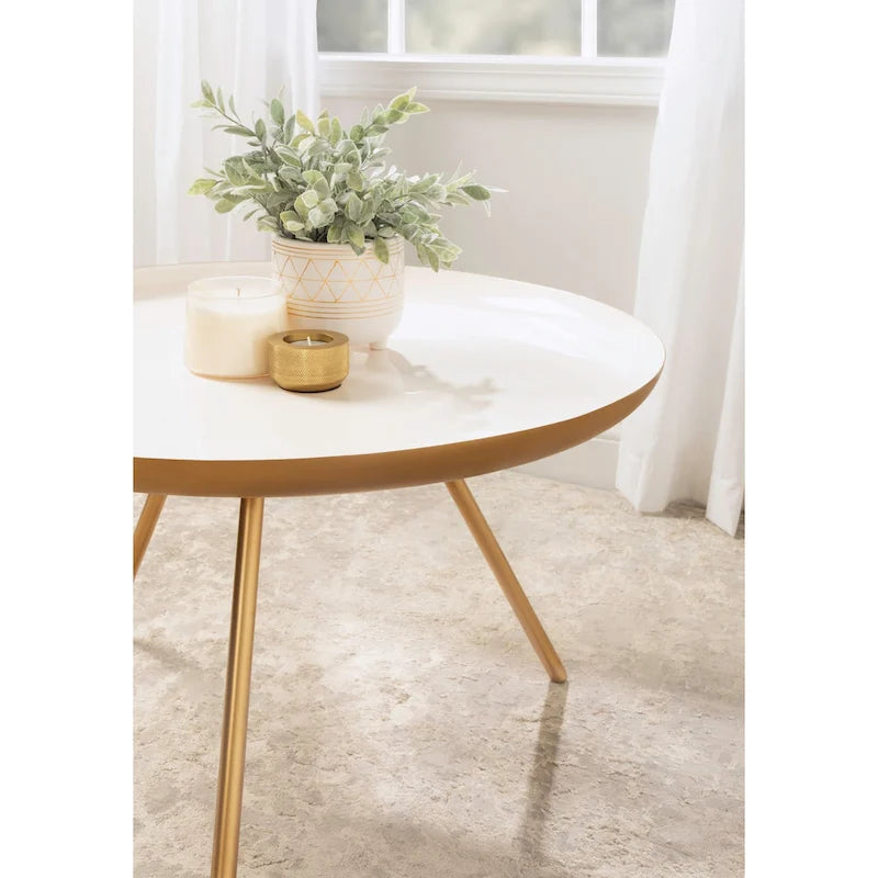 Round Metal Coffee Table, 25-Inch Diameter, Two-Tone Black & White
