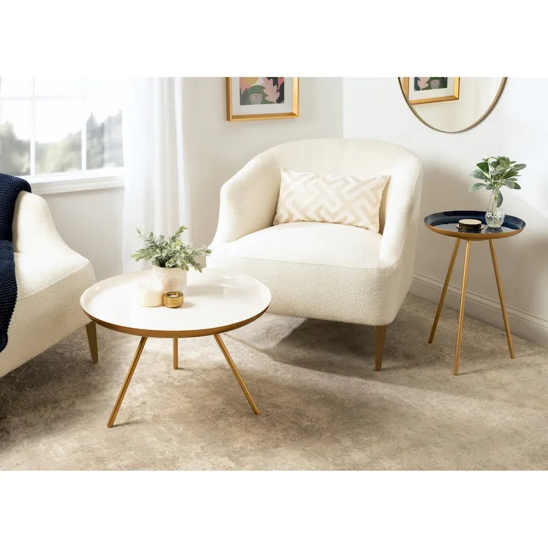 Round Metal Coffee Table, 25-Inch Diameter, Two-Tone Black & White