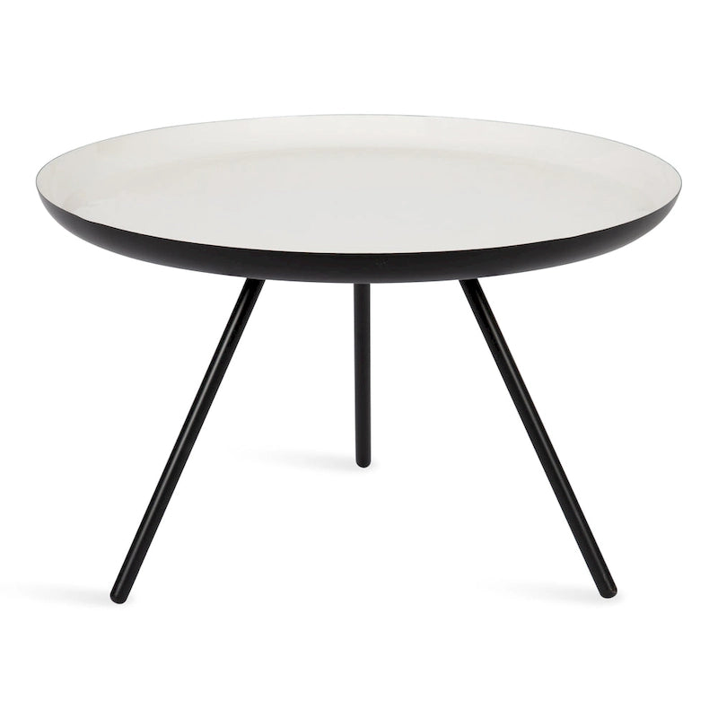 Round Metal Coffee Table, 25-Inch Diameter, Two-Tone Black & White
