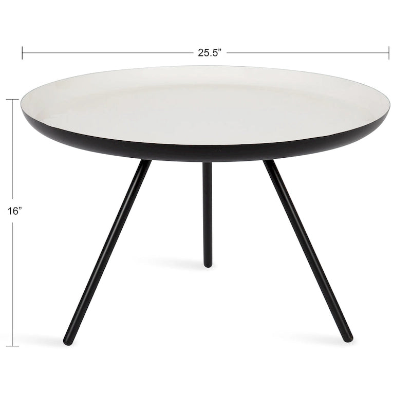 Round Metal Coffee Table, 25-Inch Diameter, Two-Tone Black & White