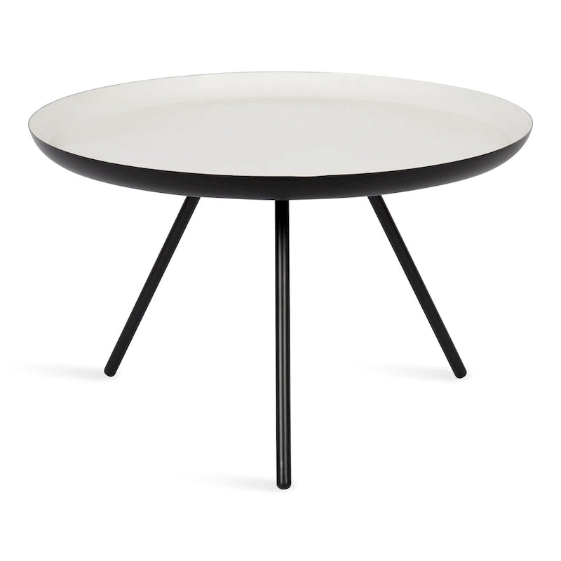 Round Metal Coffee Table, 25-Inch Diameter, Two-Tone Black & White