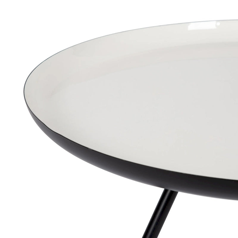 Round Metal Coffee Table, 25-Inch Diameter, Two-Tone Black & White